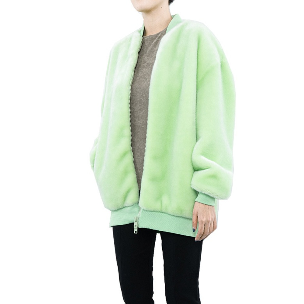 SOFTEST COAT EVER Tibi Faux Fur Bomber Style Jacket Green Small